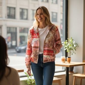 Women's Pink and Red Patterned Jacket